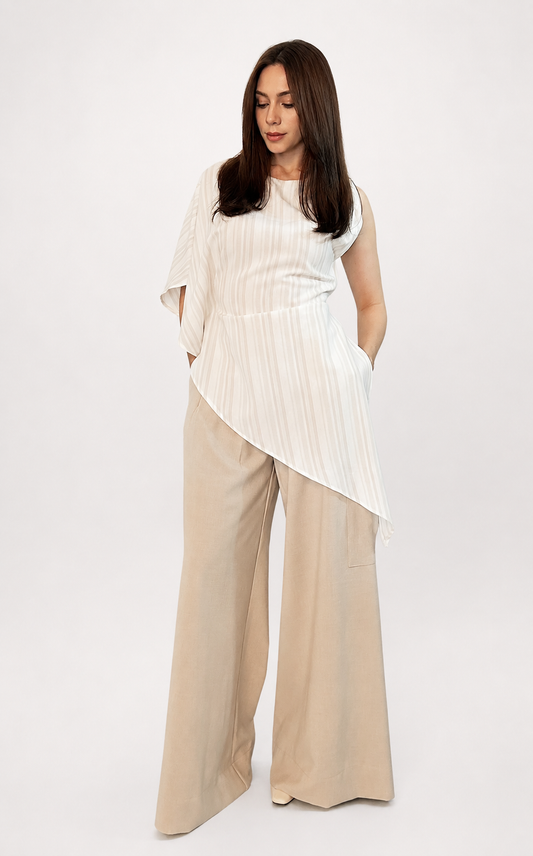 BLUSA ARENA BLANCA CON BEIGE