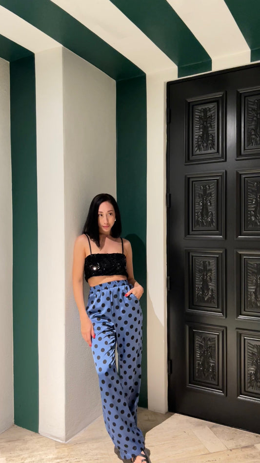 PANTALÓN LIGERO ESTAMPADO PUNTOS AZUL