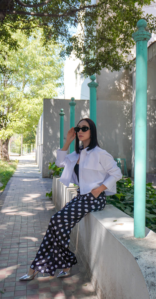 PANTALÓN LIGERO ESTAMPADO PUNTOS NEGRO