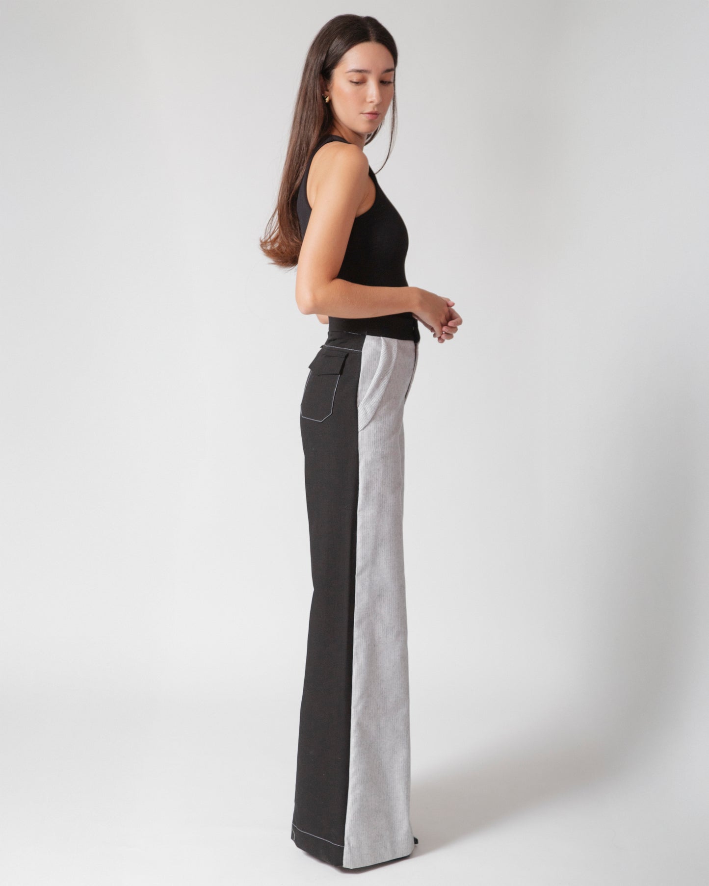 Pantalón Wide Leg Leonora · Negro con Blanco