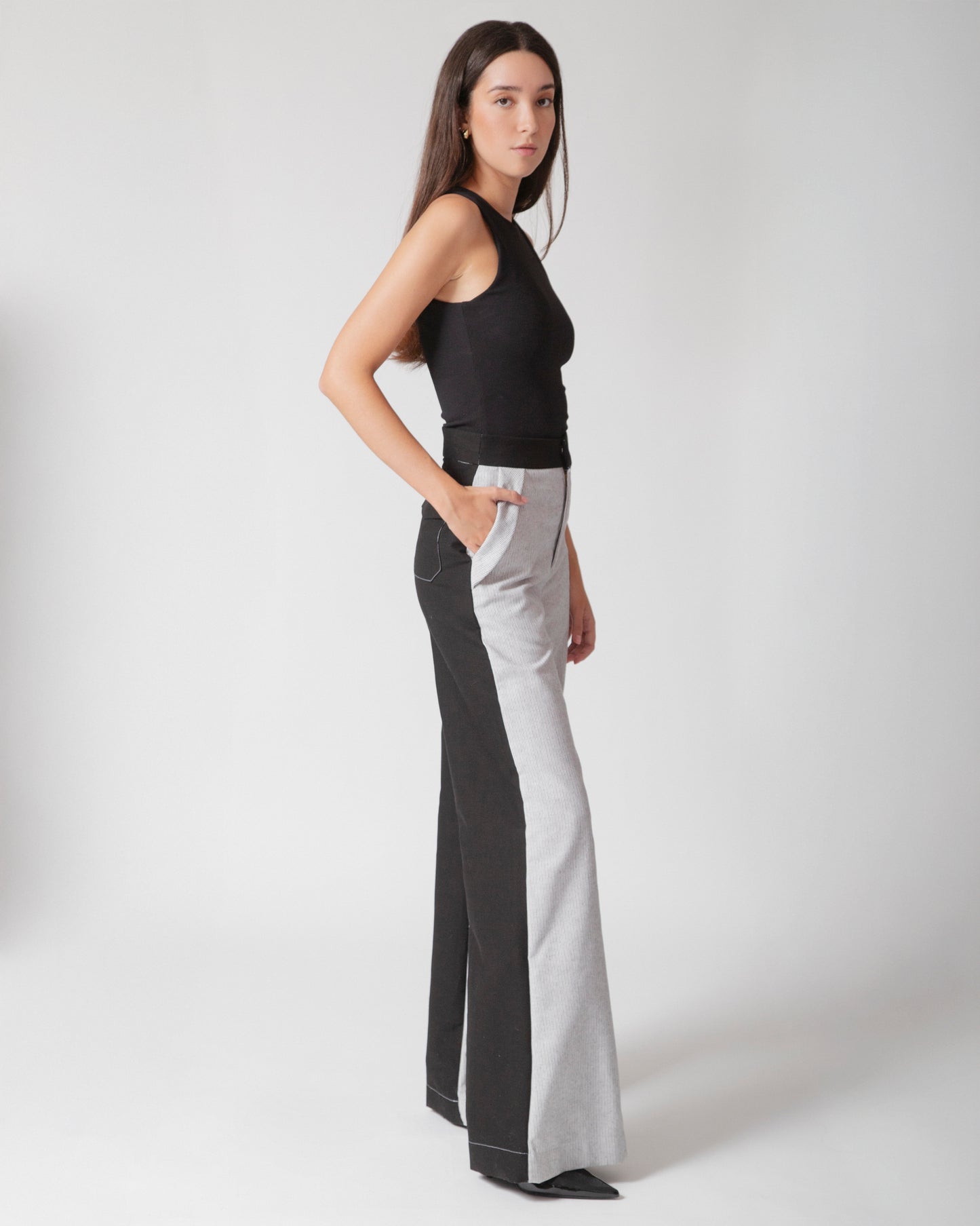 Pantalón Wide Leg Leonora · Negro con Blanco