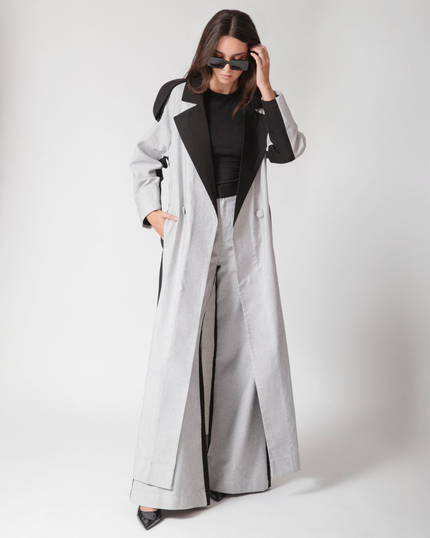 Pantalón Wide Leg Leonora · Negro con Blanco